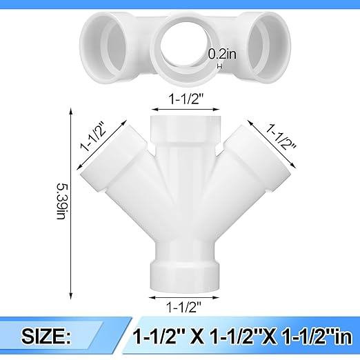2 Pcs 1 1/2 Inch Hub PVC DWV Double Wye Schedule 40 for Use in Sanitary Drainage, Waste and Ventilation (DWV), Sewer and Stormwater Applications, White