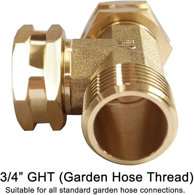Joywayus 3/4 GHT Threaded Brass Swivel Pipe Fitting Tee T 3-way 3/4" GHT Female × 3/4" GHT Female × 3/4" GHT Male Adapter
