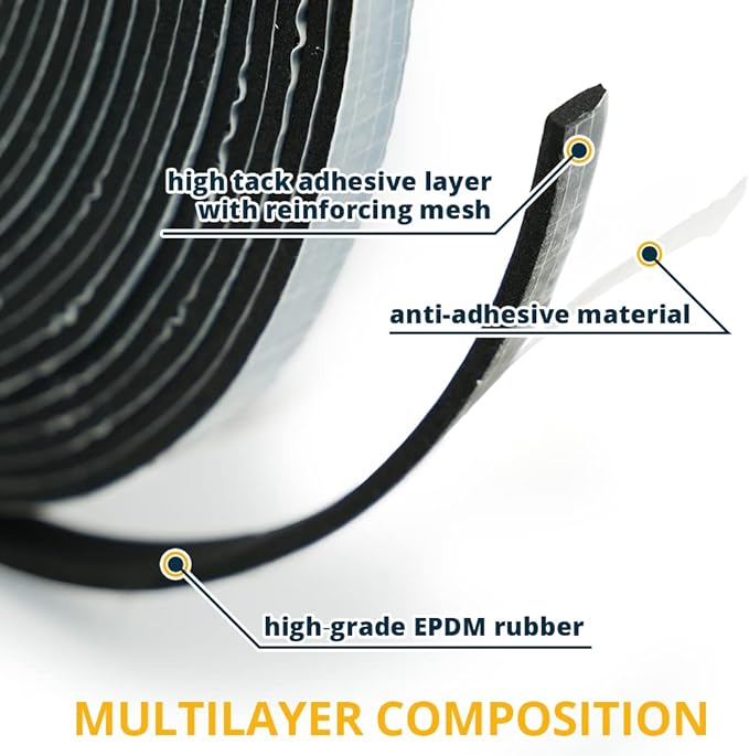 Alenor EPDM Black Foam Insulation Tape Self Adhesive 1/8"x1" x 33' Ft –Pack of 1- Weather Stripping for Doors & Windows,Soundproofing,Door Seal,Weatherstrip,Pipe Cooling,Air Conditioning Seal Strip