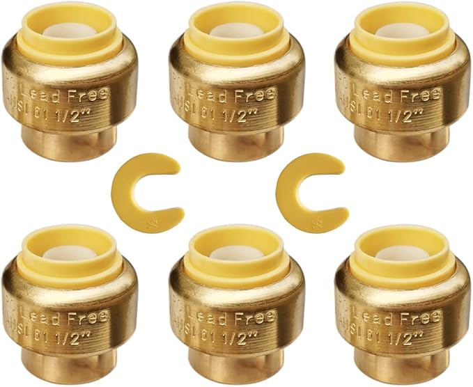 HQMPC 1/2" Push Fit PEX End Cap, Push-to-Connect Brass Plumbing Fittings No Lead Brass Plumbing Fittings with Disconnect Clip for Copper, CPVC 6 Pcs