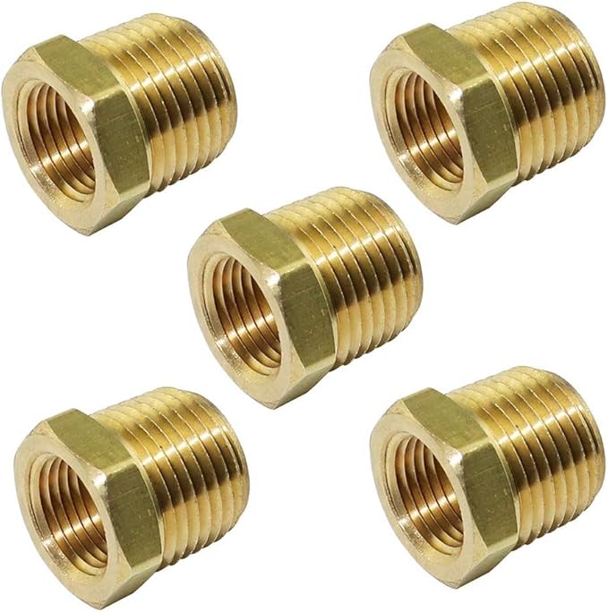 1" NPT Male x 3/4" NPT Female Reducer Bushing Adapter Brass Hex Reducing Pipe Fitting 5pcs 1200 PSI