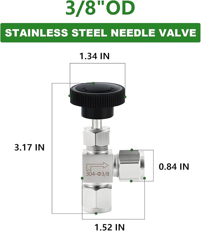TAISHER 1PCS 304 Stainless Steel Compression Tube Square 90 Degree Needle Valve 3/8"" Tube OD x 3/8"" Tube OD For Flow Control Water Gas Oil, Silver
