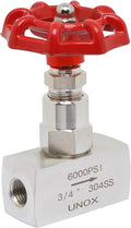 UNOX Stainless Steel 304 Needle Valve 3/4 inch (NPT) - 6000 PSI High Pressure - Straight Flow Control Valve for Water, Gas, and Oil - Heavy Duty Industrial Use