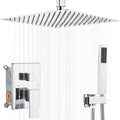 16 Inch Ceiling Mount Polished Chrome Shower System Bathroom Luxury Rain Mixer Shower Combo Set Ceiling Rainfall Shower Head System (Contain Shower Faucet Rough-in Valve Body and Trim Kit)