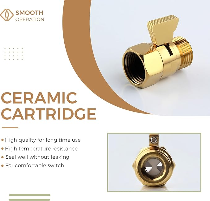 Shower Flow Control Valve, Brass Water Restrictor for Shower Head, Titanium Gold