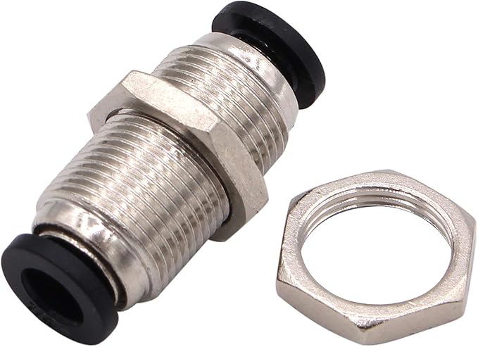 Bulkhead Union Push to Connect Tube Fitting 1/4 Inch Tube OD Double Threaded (10 Packs)