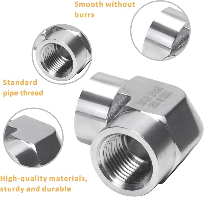 90 Degree Street Elbow - 1/2" NPT Female to 1/2" NPT Female Stainless Steel 304 Heavy Duty Forged Barstock Street Elbow Adapter Pipe Fitting (pack of 2)