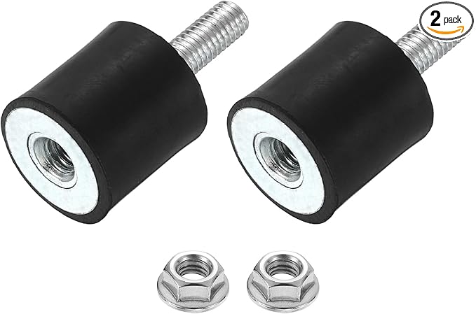 uxcell M6 Rubber Mounts, 2Pcs 20x20mm(DxH) Rubber Cylindrical Anti Vibration Isolator Shock Absorber with Lock Nut for Car Bobbin Generator Air Compressors