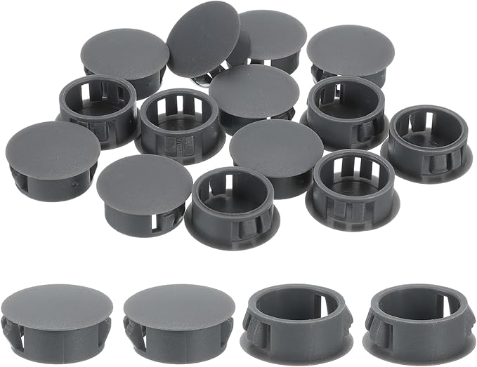 uxcell 18Pcs 20mm(13/16") Nylon Hole Plugs, Flush Type Panel Round Snap in Fastener Knockout Locking Plugs for Furniture Insert End Caps Panels, Gray