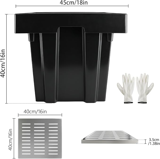 18x18x15 Inch Catch Basin with Stainless Steel Grate, Large Drainage Basin with Debris Basket, French Drain Basin Without Reserved Hole for Yard, Patio, Downspout, Commercial, Municipal Pipeline, Lawn