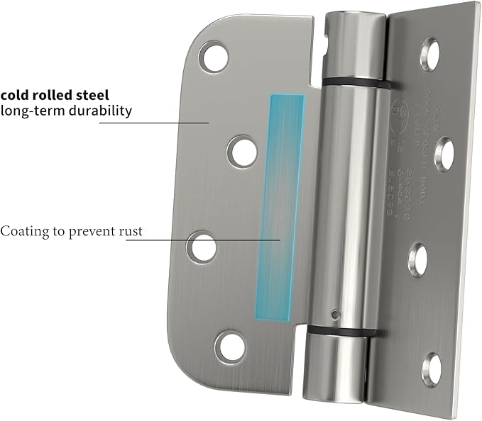 goldenwarm 3pack Satin Nickel Brushed Door Hinges 4 Inch Self Closing Spring Door Hinge with Square & 5/8" Radius Corners - Adjustable Door Closing, Residential & Heavy-Duty Hardware