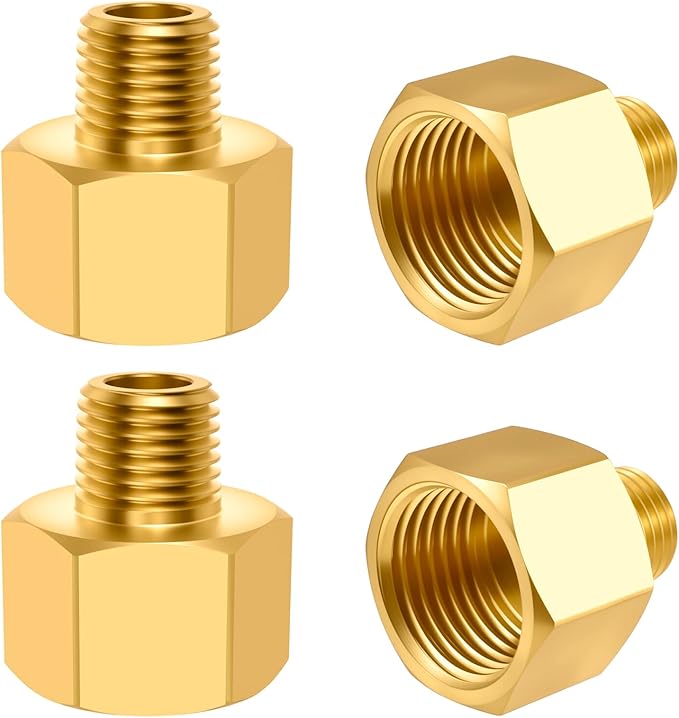 SDTC Tech 4-Pack Brass Pipe Fitting 1/4 NPT Thread Male to 1/2 NPT Thread Female Reducer Adapter, Brass Pipe Extension Connectors