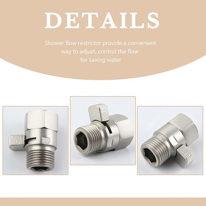 APLusee Shower Head Shut Off Valve, Solid Brass Water Flow Restrictor with Adjustable Lever, Brushed Nickel