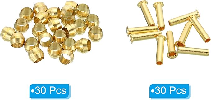 PATIKIL 4mm Tube OD Brass Compression Sleeves Ferrules, 60 Pack Brass Ferrule Fitting and Hose Insert Support Assortment Kit for Air Water Gas Pipe