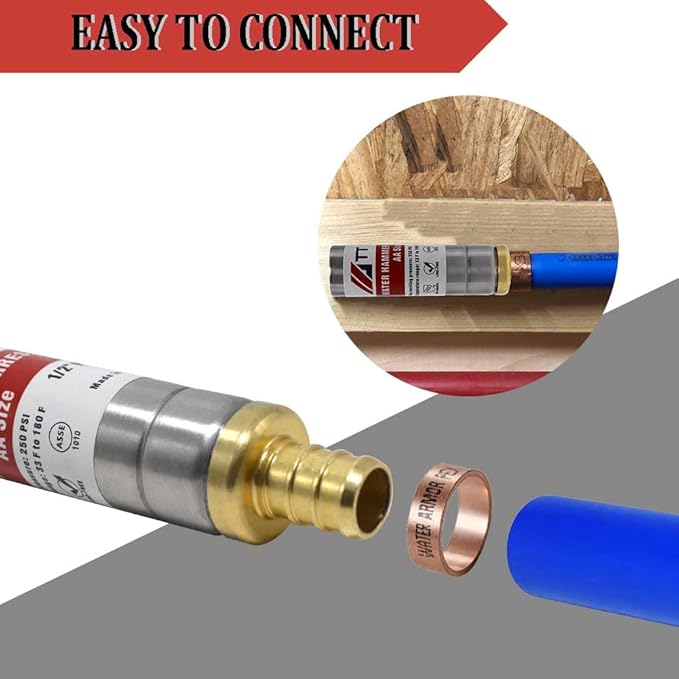 Stainless Steel Water Hammer Arrestor 1/2" Pex Stop Hammering Reduce Banging Pex Crimp Connection