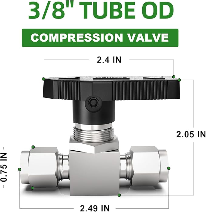 TAISHER 1PCS 316 Stainless Steel Compression Valve, 3/8" Tube OD x 3/8" Tube OD Straight Adapter
