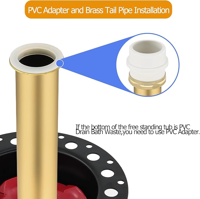 Freestanding Tub Drain Rough-in Kit Compatible with Universal Freestanding Bathtub Floor Mounted Bathtub and Copper Bathtub with PVC Plastic Adapter and Brass Tail Pipes Freestanding Tub Drain Kit