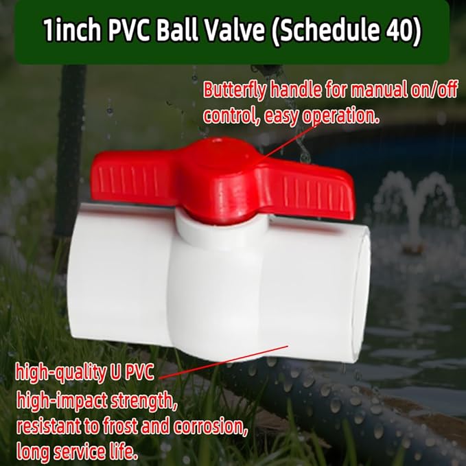 4-Pack 1" PVC Ball Valve (Socket x Socket),Schedule 40, Cold Water Pipe Shut-off Valve Socket for Water Supply Lines, Garden Irrigation & Pipe Fitting Systems,Red T-Handle.