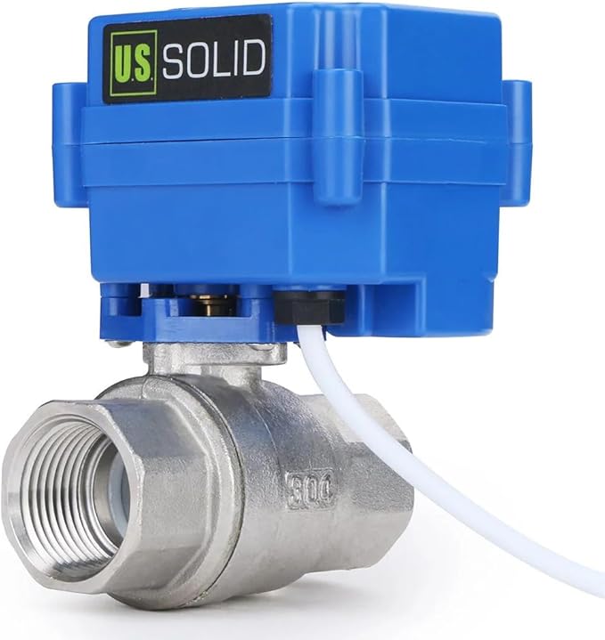 U.S. Solid Motorized Ball Valve- 3/4" Stainless Steel Ball Valve with Full Port, 9-24V AC/DC and 2 Wire Auto Return Setup