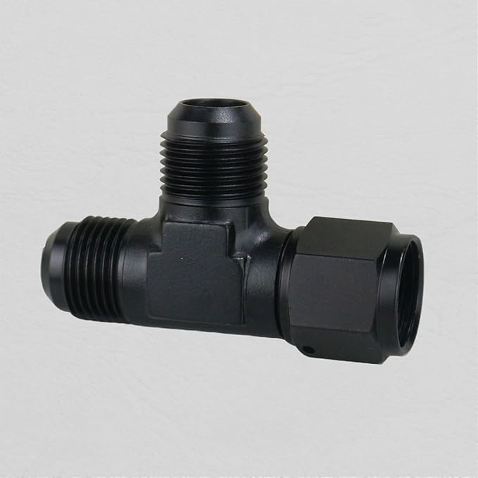 10AN Flare Male Tee Fitting Adapter with AN6 Female Swivel on Run Black