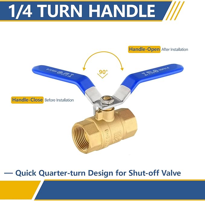 1/2" Heavy Duty Full Port Brass Ball Valve,600 WOG FNPT FIP Threaded Valve for Compressed Air, Water, Plumbing or Oil(Blue Handle,10Pack)(VALVE344-10Pack)