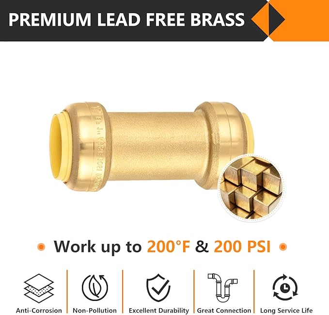 5-Pack HeSun Pushfit Check Valve, 1-Inch Push to Connect Plumbing Fittings with Disconnect Clip, Brass Push-fit Fittings for PEX, Copper, CPVC, PE-RT Pipes(PF-VALVE066-5)