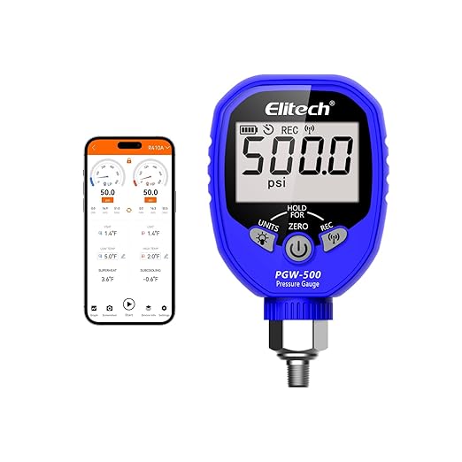 Elitech PGW-500 Wireless Digital Pressure Gauge HVAC IP65 Waterproof -14.5~500 PSI 1/8'' NPT