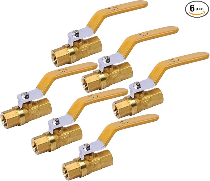 6 Pcs 1/4" Ball Valve Heavy Duty Brass Ball Valve Shut Off Switch, NPT Female, 600 WOG (Water, Oil and Gas), Pipe Fitting Air Compressor Shut Off Valve, Pack of 6