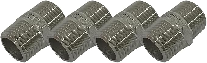 4Pcs 1/2'' Hex Nipple 1/2"NPT Male x 1/2"NPT Male Threaded Stainless Steel 304 Threaded Nipple Pipe Fittings for Brew Kit Home Piping