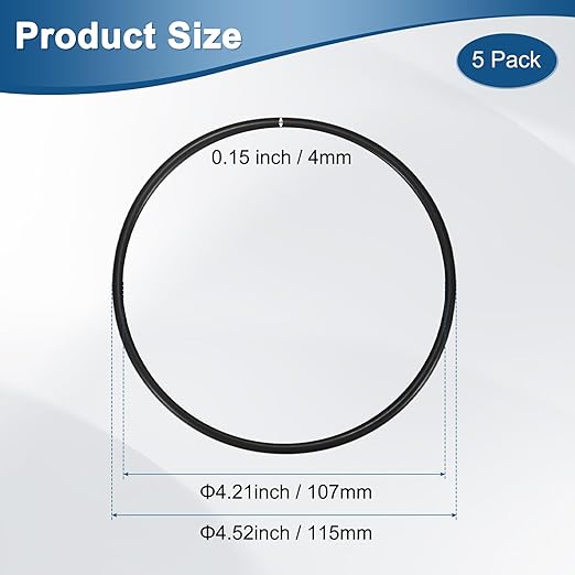 5-Pcak Nitrile Rubber O-Rings, 107mm ID, 115mm OD, 4mm Width, Metric Sealing Washer Gasket for Automotive Machine Plumbing/Faucet/Air or Gas Connections, Resists Oil and Heat