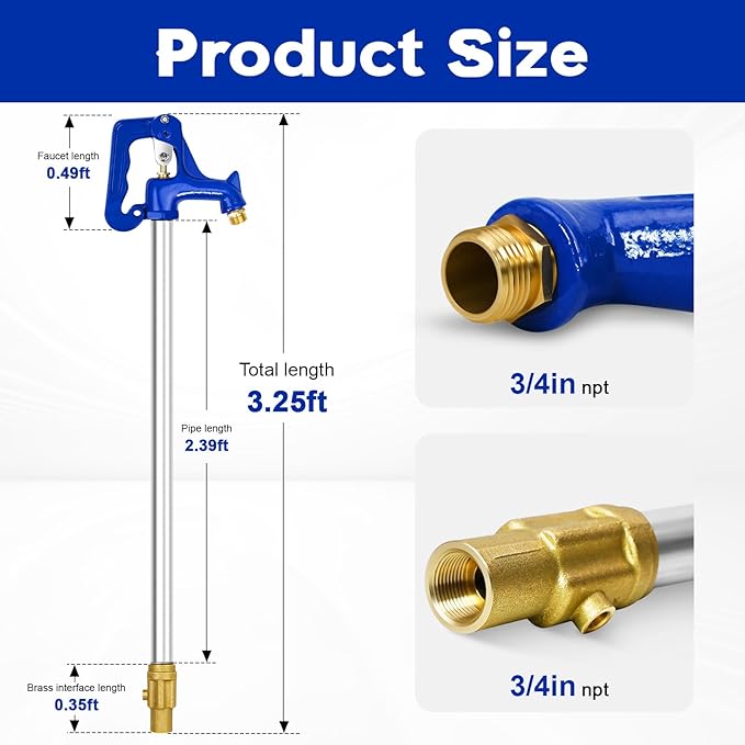 3.25FT Frost Proof Yard Hydrant,Freezeless Frost Free Outdoor Water Hydrant,3/4" Pipe Connection,Total Length 3.25ft,12’’Bury Depth,for Yard, Garden, Pasture Irrigation,Reliable Water Supply