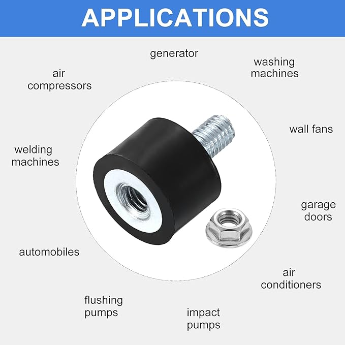 uxcell M5 Rubber Mounts, 8Pcs 15x10mm(DxH) Rubber Cylindrical Anti Vibration Isolator Shock Absorber with Lock Nuts for Car Bobbin Generator Air Compressors