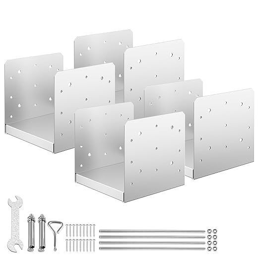8"x 8" Post Base, 4Pcs Stainless Steel Adjustable Post Anchor Bracket(Internal 7.5" x 7.5"), Adjustable Post Base for Pavilion Deck Porch Handrail Railing Support Decorative Anchor Plate