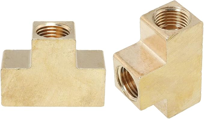 Mutai 2Pcs Brass Barstock Tee, 3-Way T-Fittings Pipe Fittings, 1/8inch NPT Female Pipe Tee