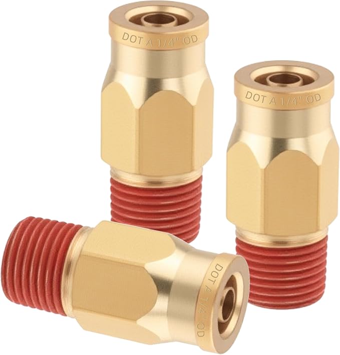 3PCS Air Brake Quick Push to Connect Fittings, 1/4" Tube OD x 1/8" NPT Thread Air Compression Straight Union Fittings for Nylon Hose with DOT Approved for Truck Trailers