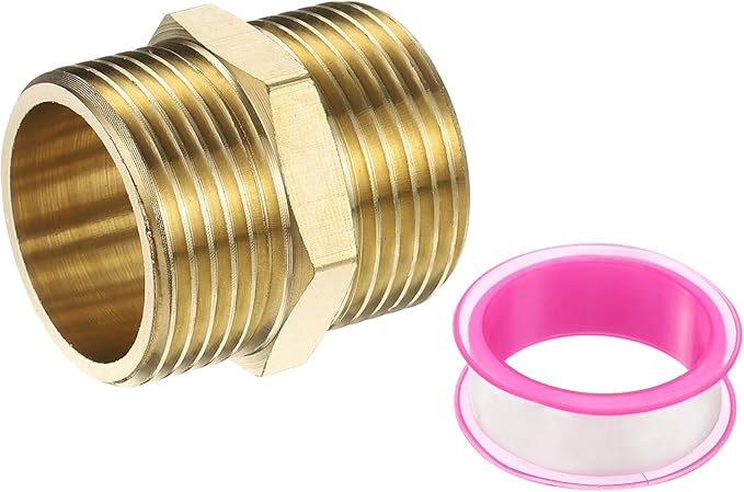 PATIKIL Brass Pipe Fitting, 1" BSP Male x 1" BS Male Thread Connector Brass Hex Nipple Pipe Fitting Adapter for Gas Water Refrigeration System Conversion