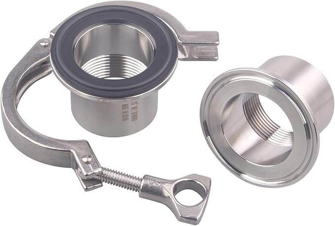 DERNORD 2 Pcs Sanitary Female Threaded Ferrule Pipe Fittings + SUS304 Tri-clamp (Tri-clover Clamp) + FKM Gasket (Female Threaded Pipe Size:1-1/4 Inch DN32)