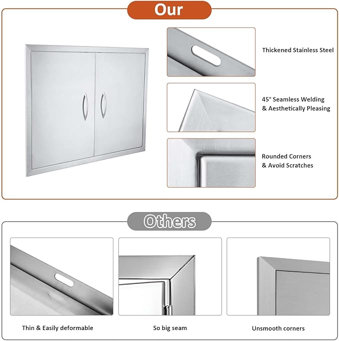 JIE JIN 30" W X 21" H Outdoor Kitchen Doors Double Doors Thickened 304 Brushed Stainless Steel BBQ Access Door BBQ Island Doors Outdoor Kitchen Accessories Door for Outdoor Kitchen BBQ Island