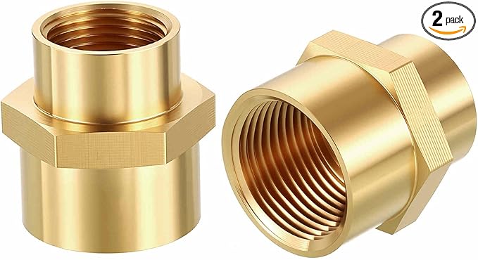 2 Packs Brass Pipe Fittings, 1" FeMale NPT to 3/4" FeMale NPT Brass Coupling, Coupler Hex Head Connectors for Air, Oil, LP, Gas