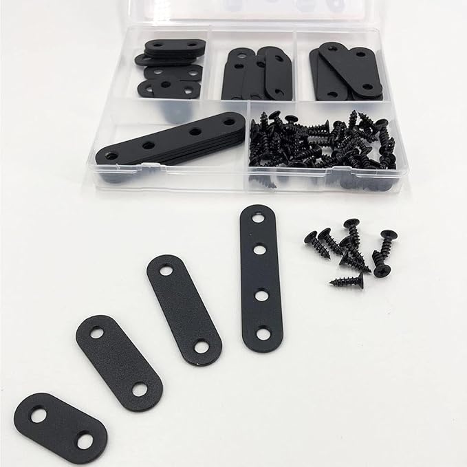 QSJ 26 Sets Flat Plate Straight Bracket Flat Brace Bracket Stainless Steel, 36mm/46mm/56mm/76mm Wood Brackets Mending Repair Plate Brace