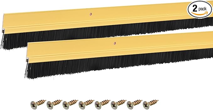 uxcell 2Pcs Door Brush Bottom Sweep H-Shape Aluminum Alloy Base with 0.8-inch PP Brush for Home, Industrial (47-inch L, Golden)