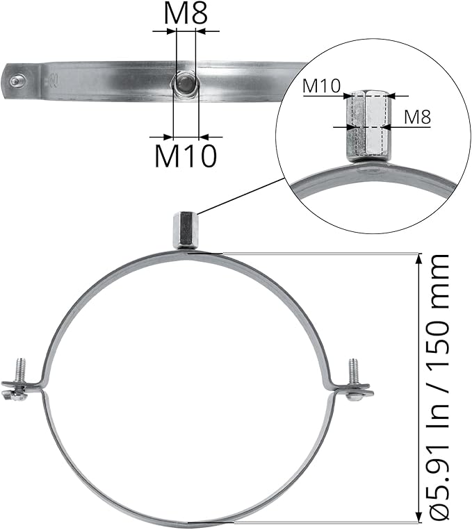 6" Inch Galvanized Pipe Hanger - Conduit Mounting Clamp - Tube Brackets - Pipe Clamps - Tube Wall Mounting Bracket Clamp - Rigid Conduit Holder - PVC and Metal Pipe Attachment Hanger