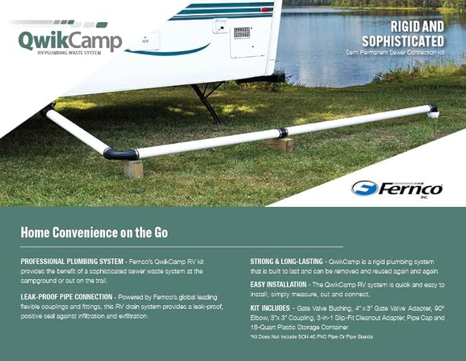 Fernco QwikCamp RV and Camper Sewer Waste Plumbing Connection System Kit with Slip Fit Coupling Adapter in Black