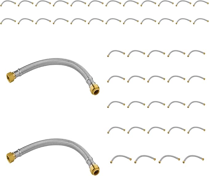 (50 Pack) Seelink 12-Inch Stainless Steel Flexible Water Heater Hose, 1/2" Push-Fit x 3/4" FIP, Push-to-Connect for Copper, PEX, and CPVC