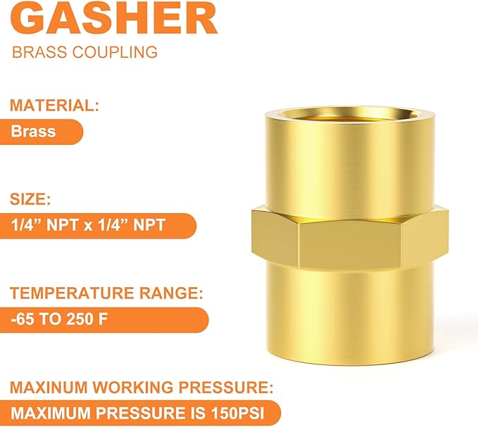GASHER 20PCS Brass Pipe Fitting, Brass Coupling, 1/4-Inch Female Pipe x 1/4-Inch Female Pipe