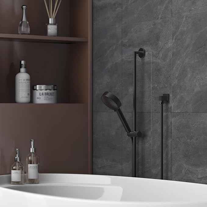 Wall Mounted Supply Elbow, Wall Elbow for Hand Shower, Solid Brass Square Wall Supply Elbow, Check Valve Included (Square, Matte Black)