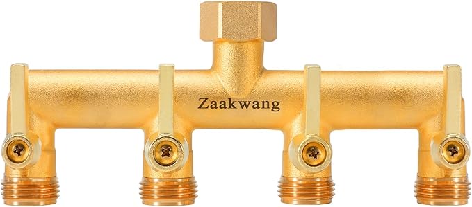 Heavy Duty 4 - Way Garden Hose Splitter, 3/4” Hose Manifold, Outdoor Hose Adapter Connector with 4 Metal Extra Long Handle Metal Faucet Adaptor