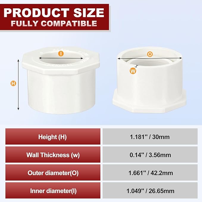 25Pcs 1 1/4" x 3/4" PVC Reducer Bushing Fitting, SCH40 (Spigot x Socket) Furniture Grade PVC Pipe Fitting, Reducer Bush Adapter for Home Sewer Plumbing, Industrial, Pipe Connection