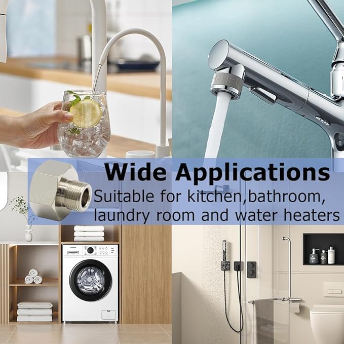Hooshing 2PCS Faucet Hose Adapter 1/2 G Female to 3/8 Male Compression Brass Pipe Fitting Water Hose Adapter for RV Kitchen Bathroom Plumbing Pipe Connector with Washers