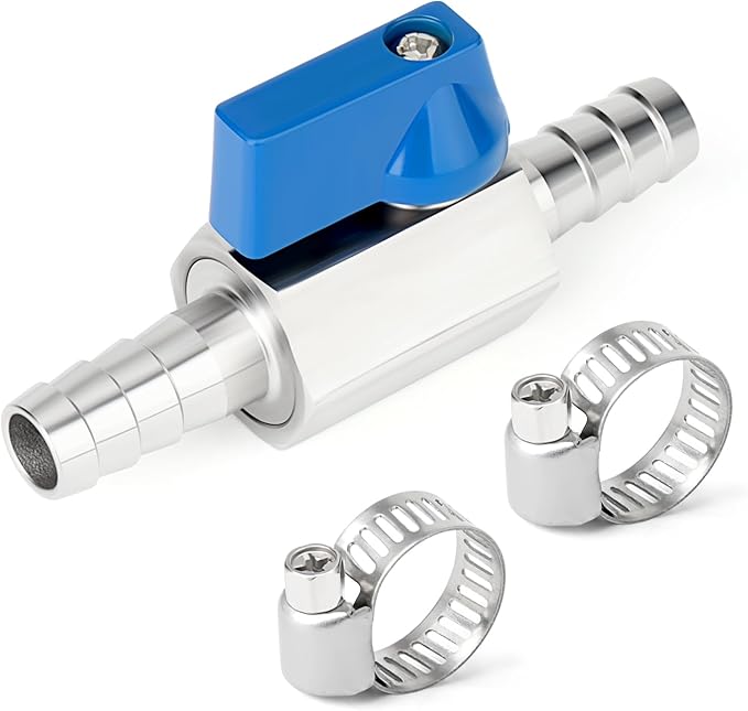 TAISHER 1PCS 304 Stainless Steel 5/8" Mini Ball Valve Shut Off Switch, 5/8" Hose Barb with 2PCS Hose Clamps